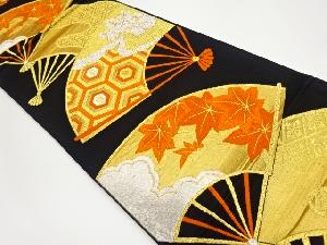 リサイクル　扇に紅葉・桐・亀甲模様織出し袋帯